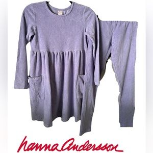 Hanna Andersson corduroy, purple, long sleeve dress and pants girls size 12